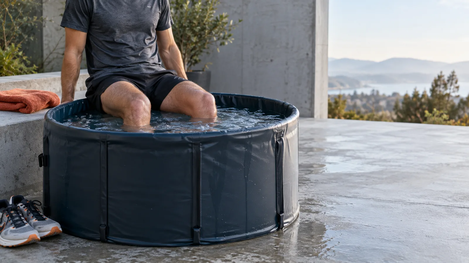 ランニング後の冷水浴を行う匿名のランナーを示した概念的なイメージ