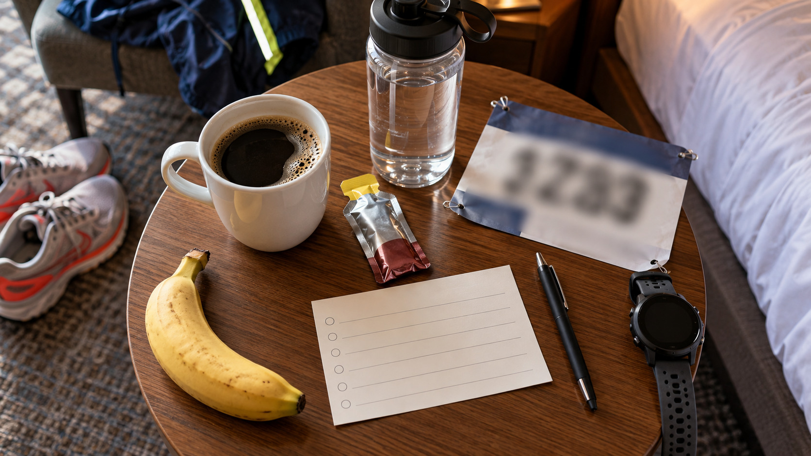 Practical pre-race caffeine plan still life with coffee and gels