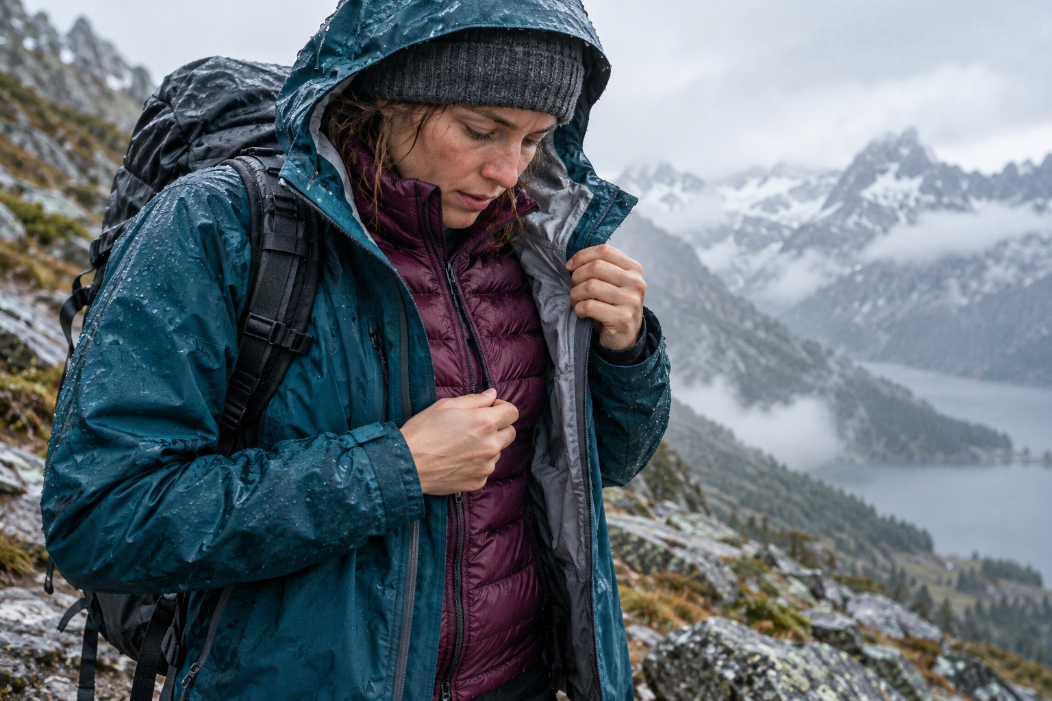 Runner using conservative weather preparation in changing outdoor conditions