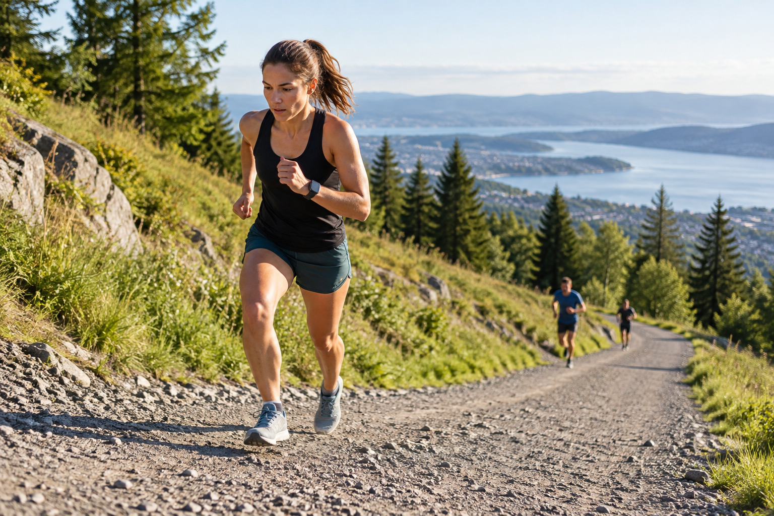 Endurance runner reviewing a weather and hydration plan before a warm race