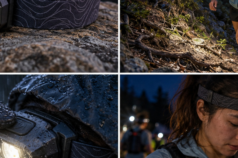 Compact headlamp close-up outdoors