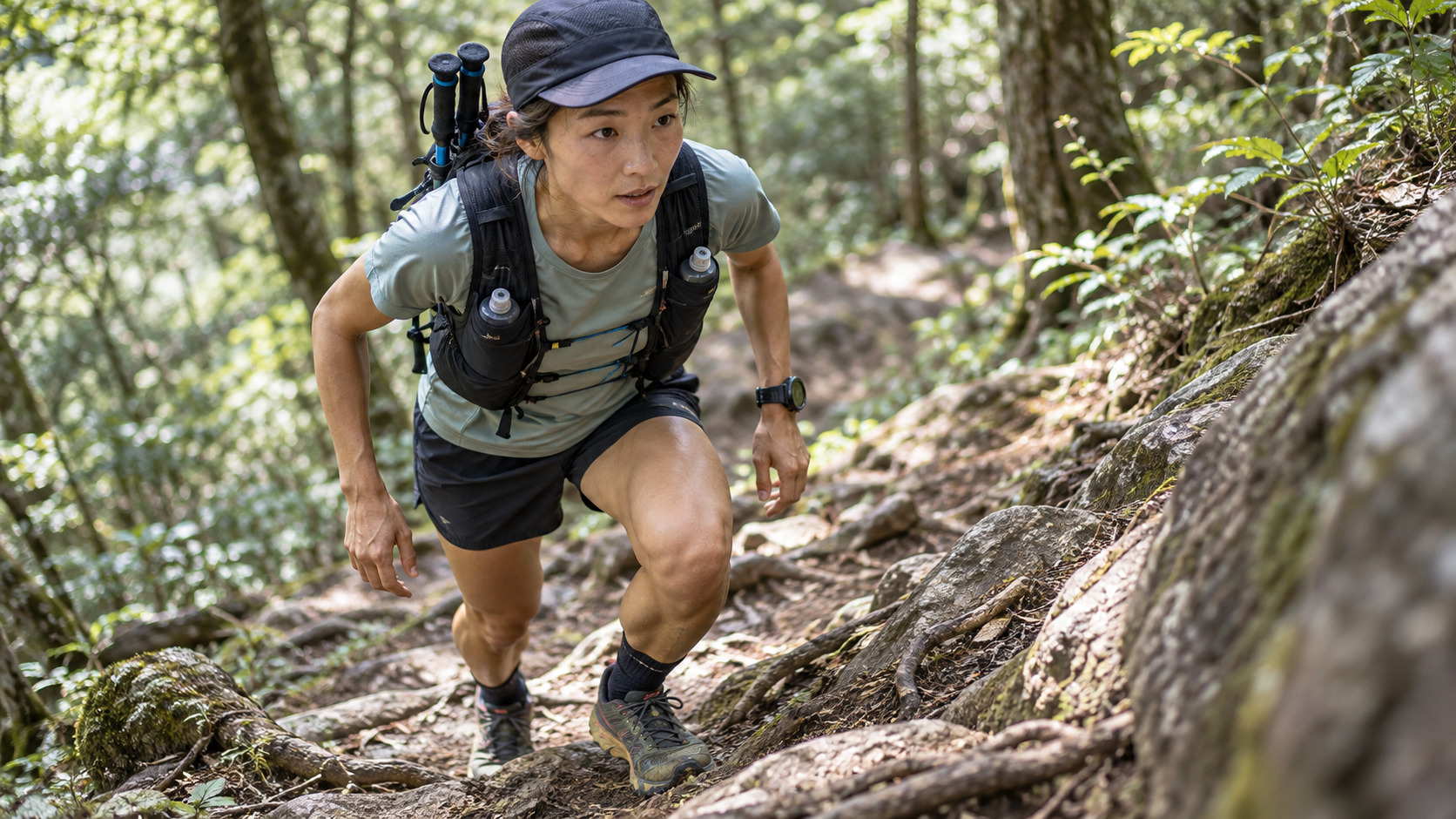 稜線に向かう前に装備と行動計画を確認する登山者のイメージ
