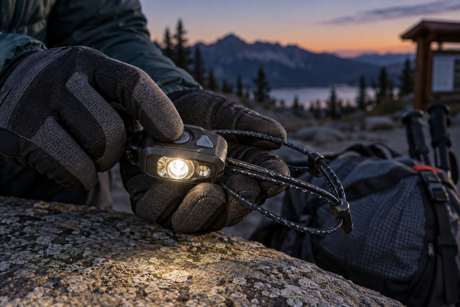 Generic ultralight headlamp buttons operated with gloves